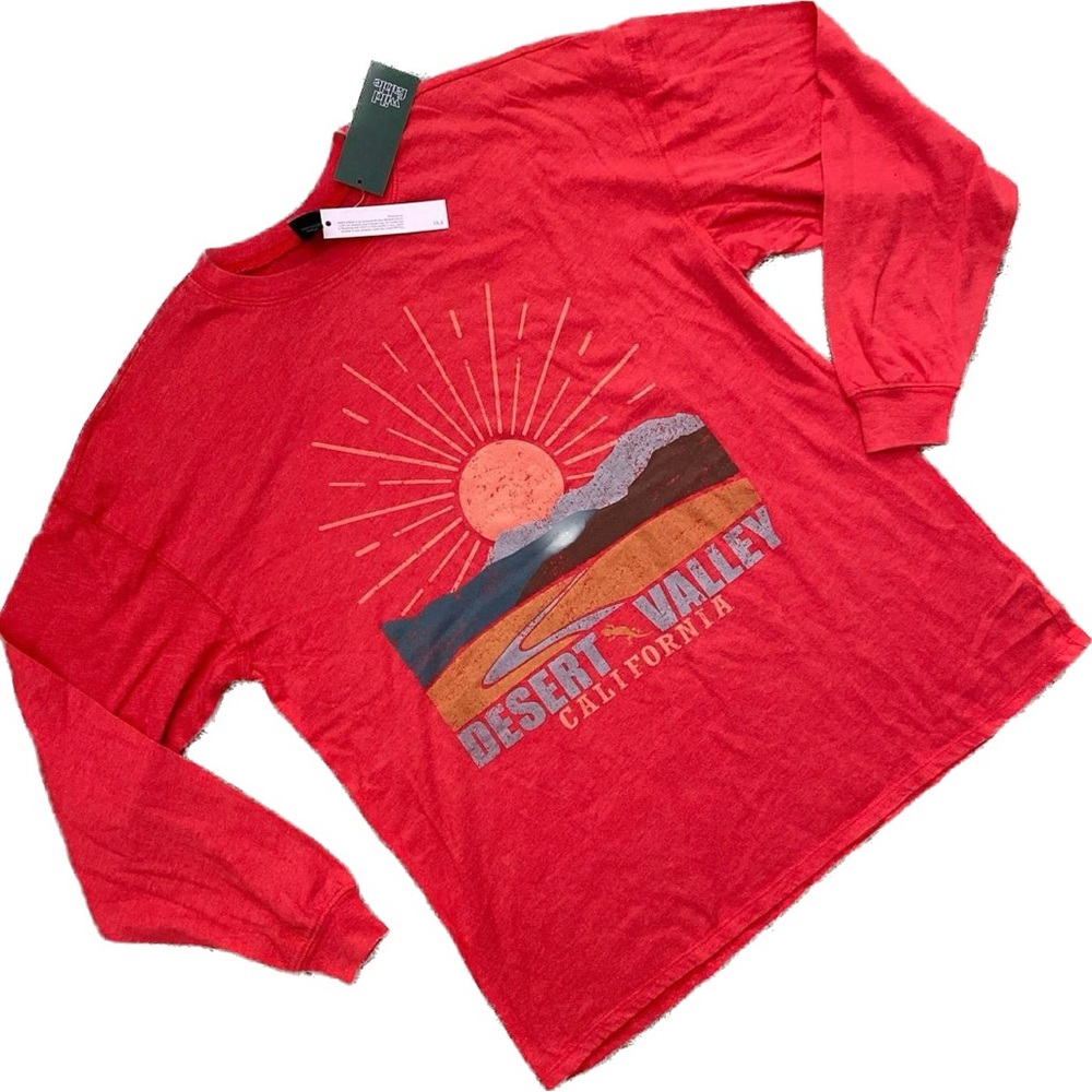 Desert Valley California Long sleeve oversized T-shirt Red Sunrise‎ unisex
